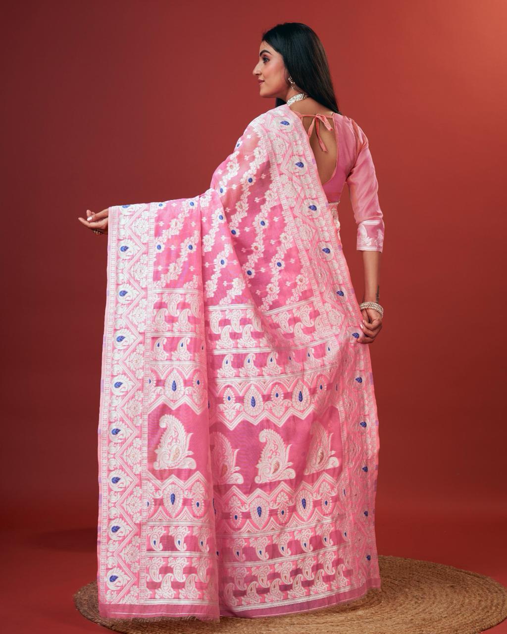 Kenvi Pink Banarasi Silk Saree