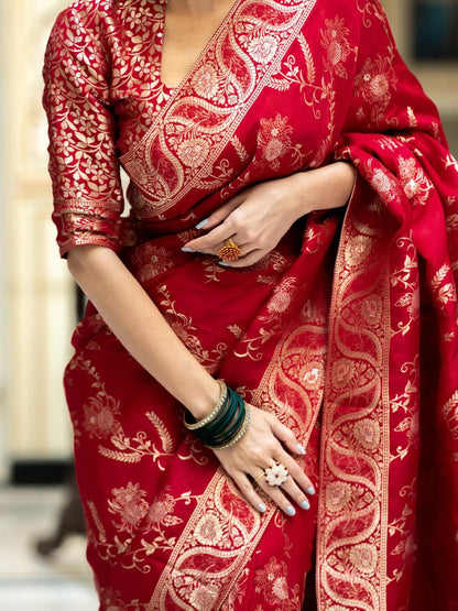 Hema Red Banarasi Silk Saree