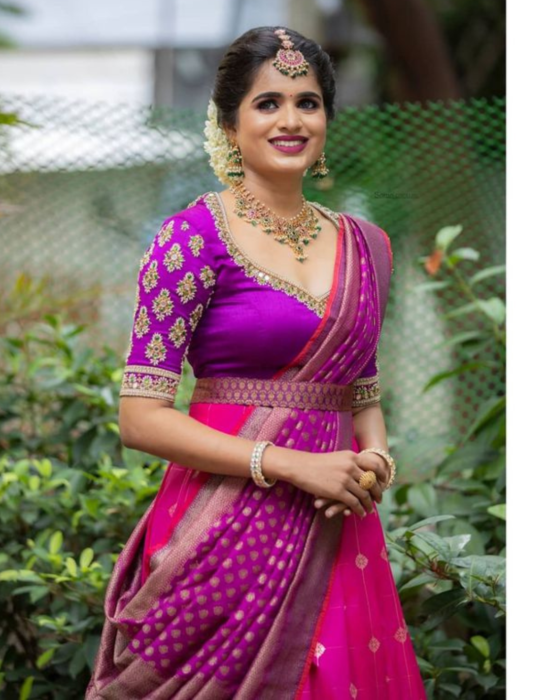 Kajal RubyPink Kanchipuram Half Saree