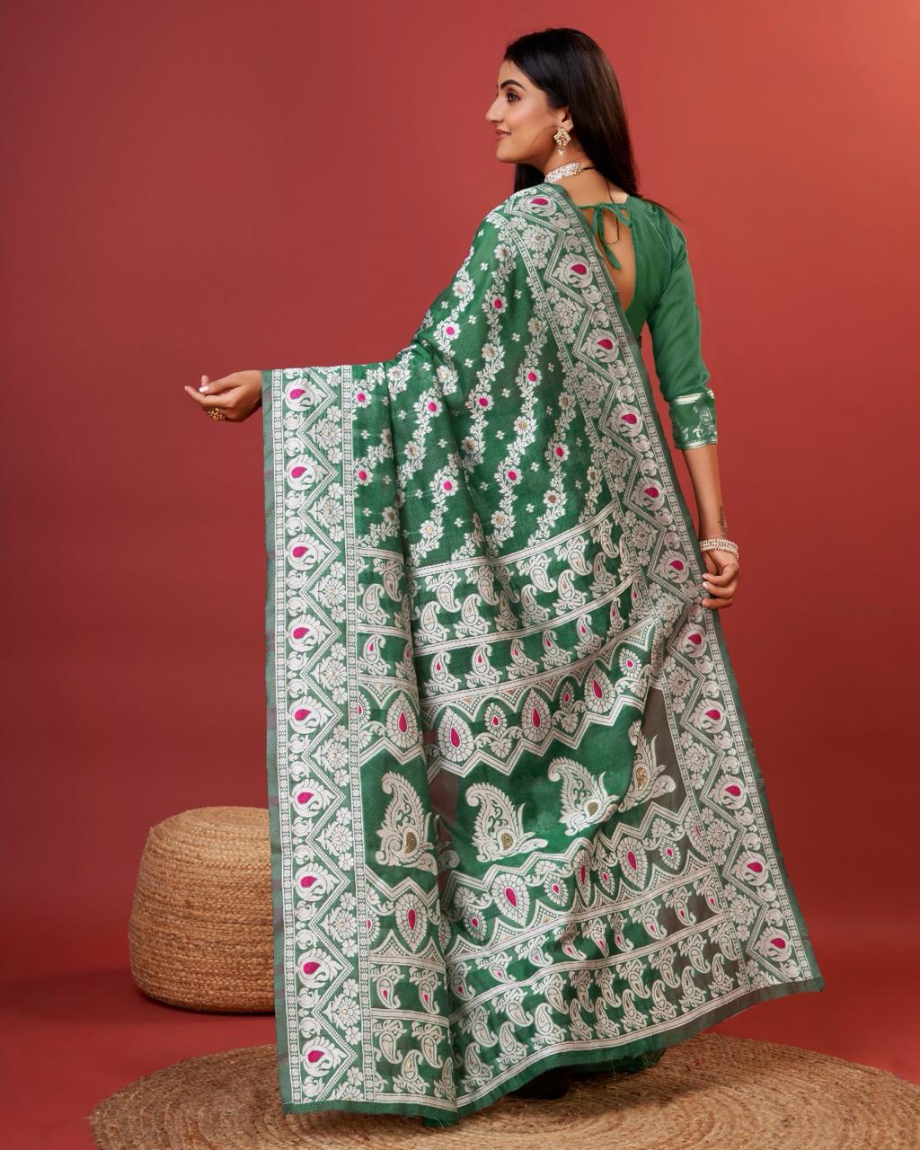 Kenvi Green Banarasi Silk Saree