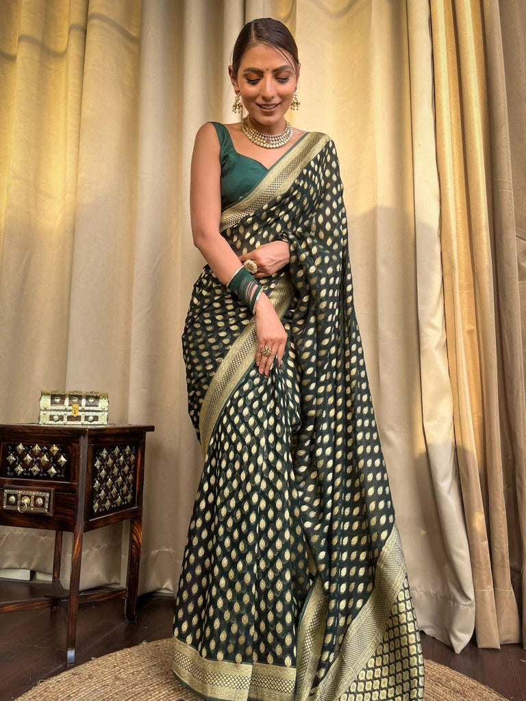 Kaya Green Banarasi Silk Saree