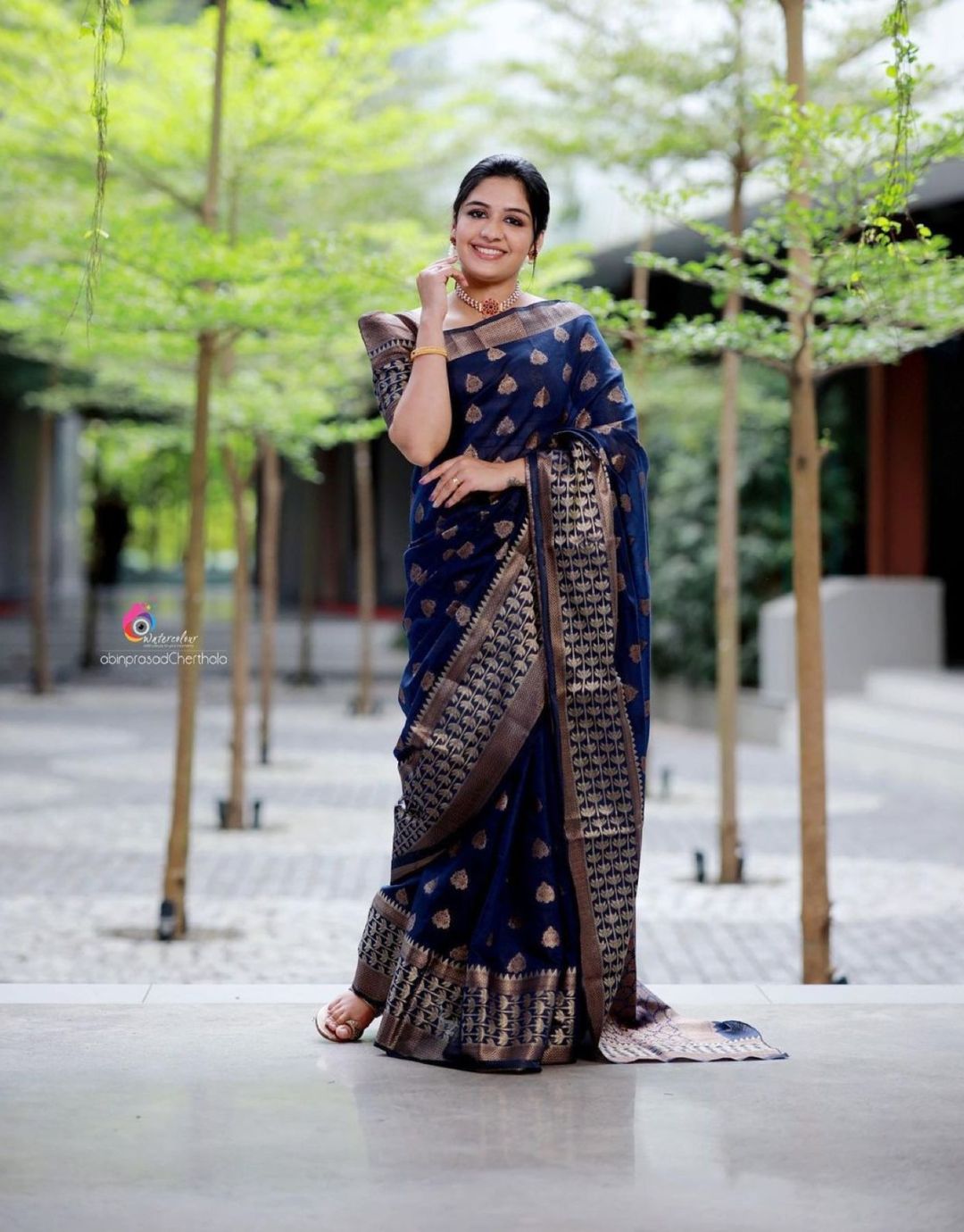 Drishti Navy Blue Kanchipuram Saree