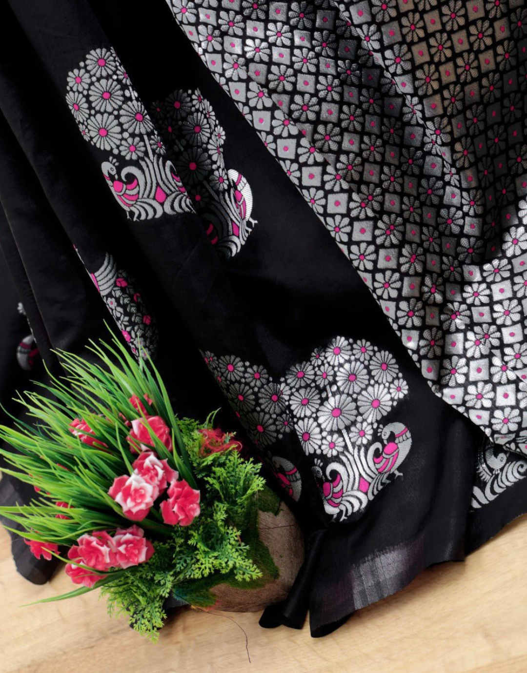 Mona Black Soft Silk Saree