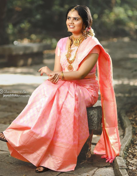 Kalpana Pink Kanchipuram Silk Saree With Attached Blouse