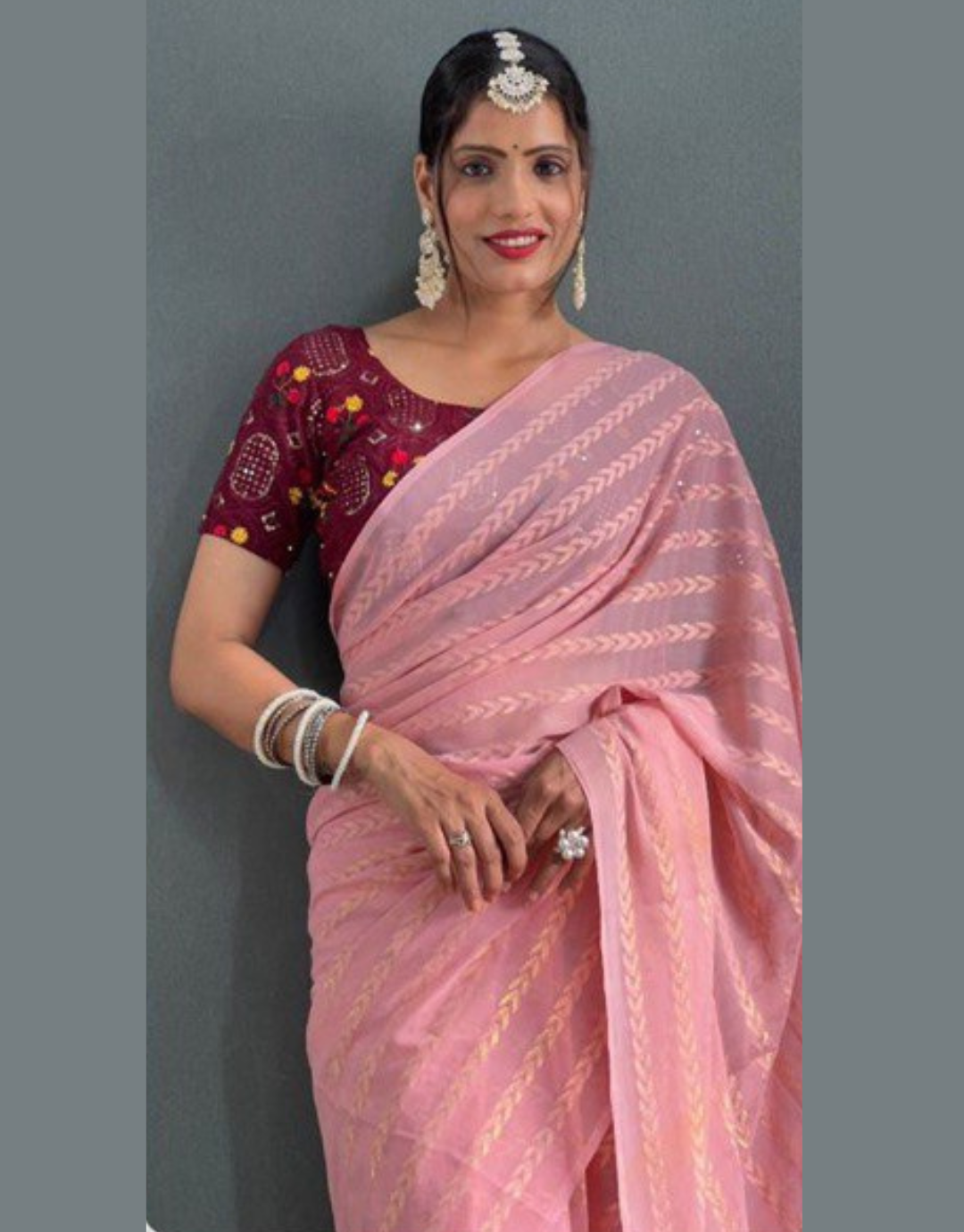 Lata Peach Georgette Silk Saree With Embroidery Blouse