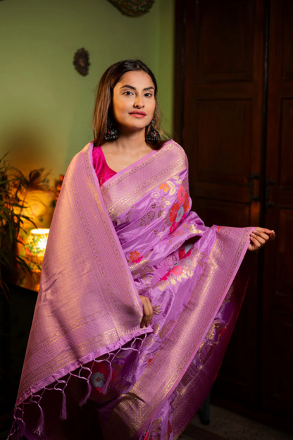 Amethyst Orchid - Banarasi Silk Saree