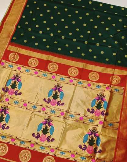 Teena Dark Green Paithani Silk Saree With Attractive Blouse