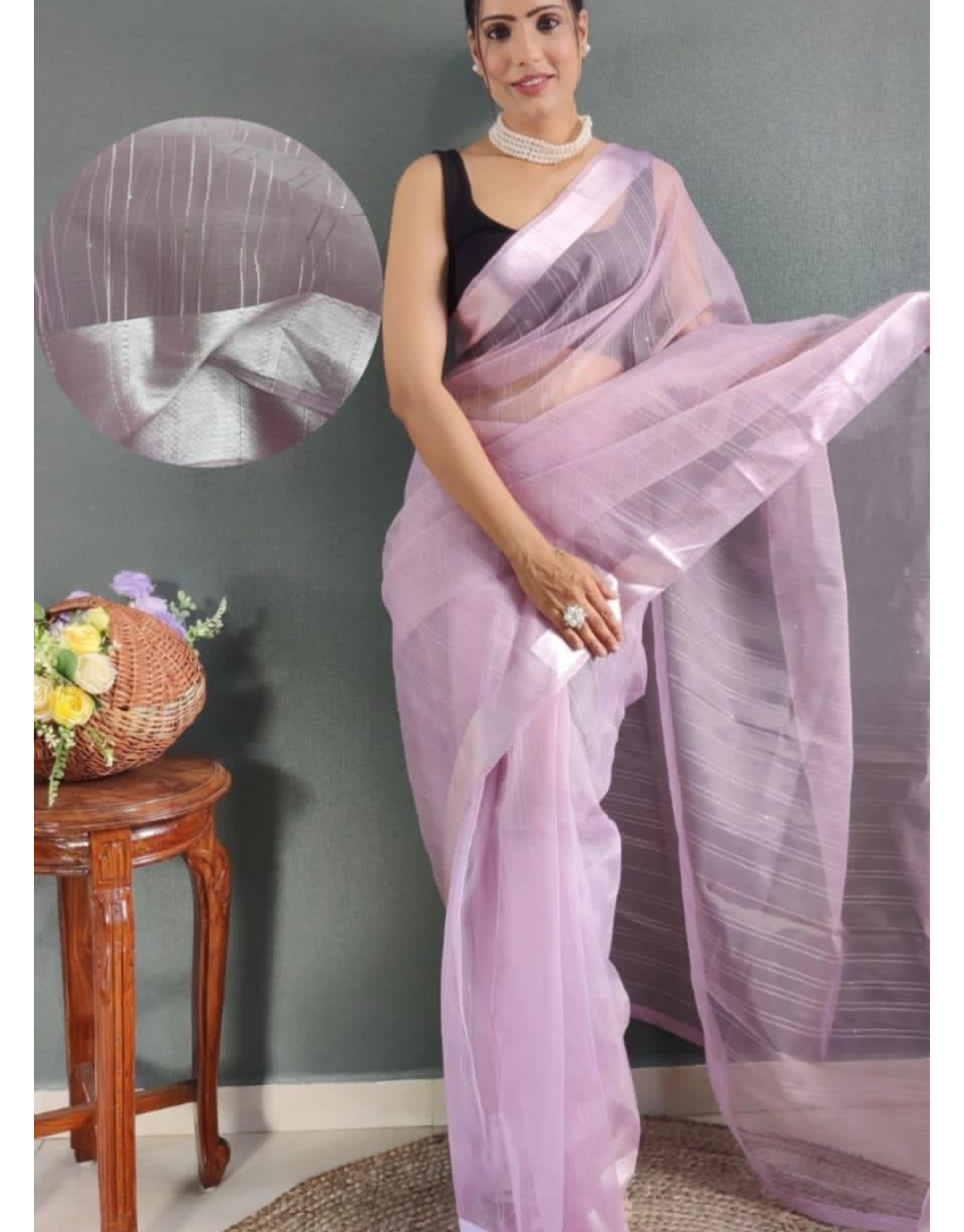 Meena Lavender Ready To Wear Organza Saree