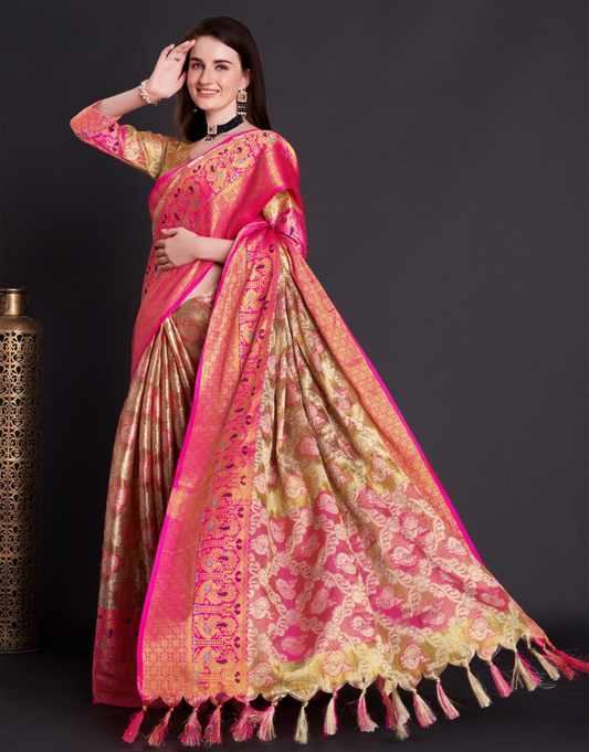 Veera Pink Organza Silk Saree