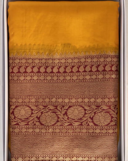 Vamya - Elegant Mustard Banarasi Zari Border Saree