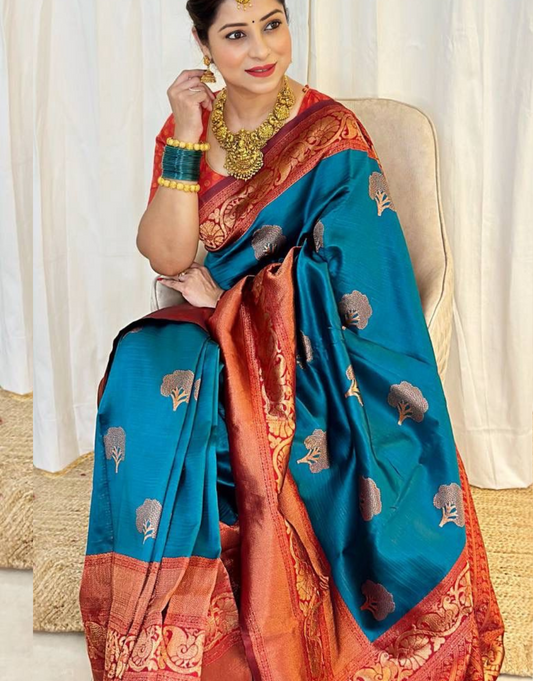 Nayra Pacific Blue Banarasi Silk Saree