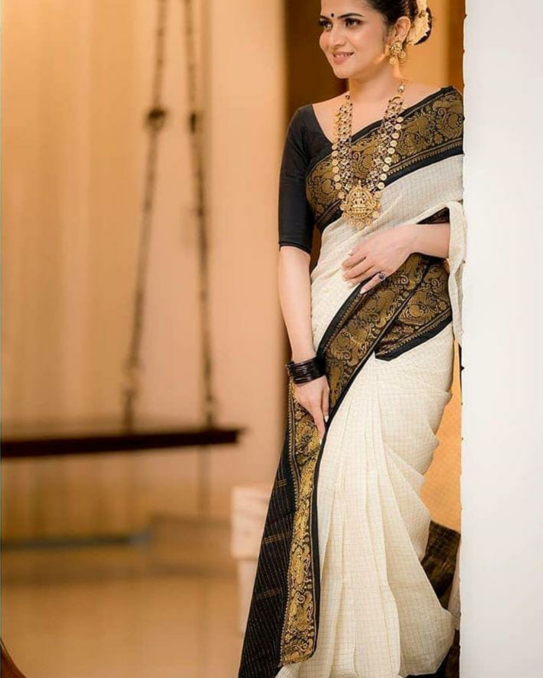 Richa Off-White Coloured Kanchipuram Silk Saree