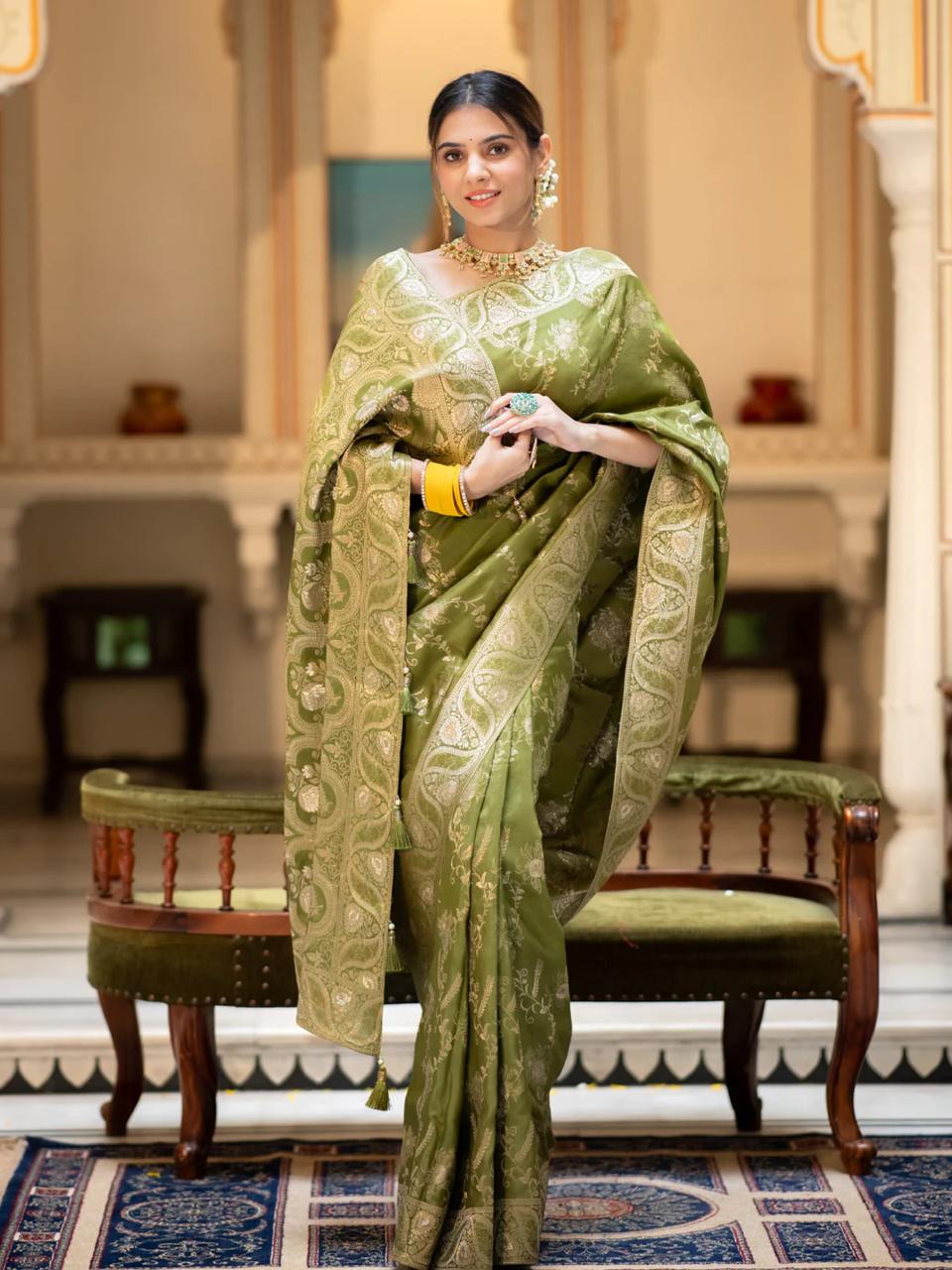 Hema Mahendi Banarasi Silk Saree.