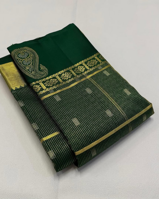 Tanvika - Emerald Green Kanjivaram Saree