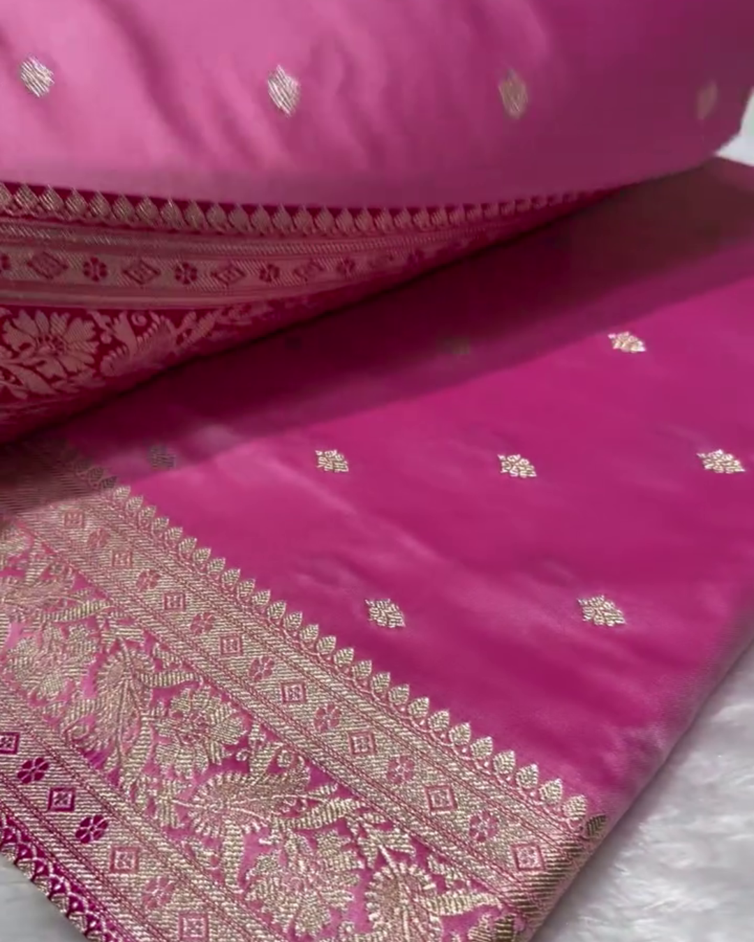 Tanirika - Pink Mashru Silk Saree with Golden Zari Butta &amp; Royal Woven Pallu