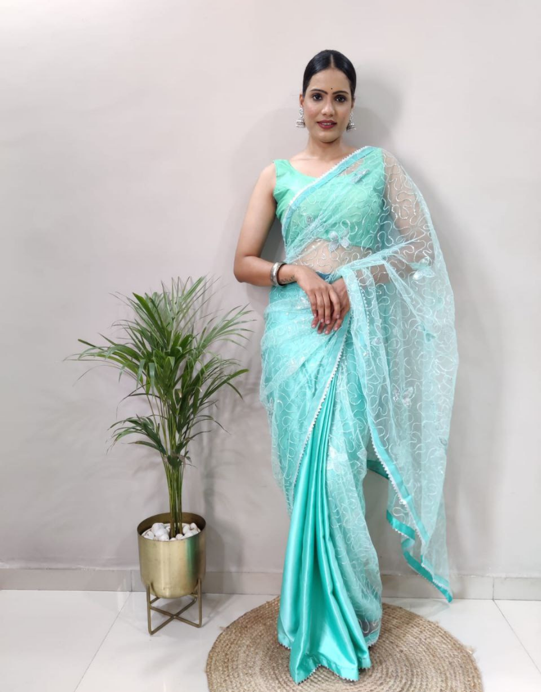 Ruhi Sky Blue Ready To Wear Soft Silk Saree