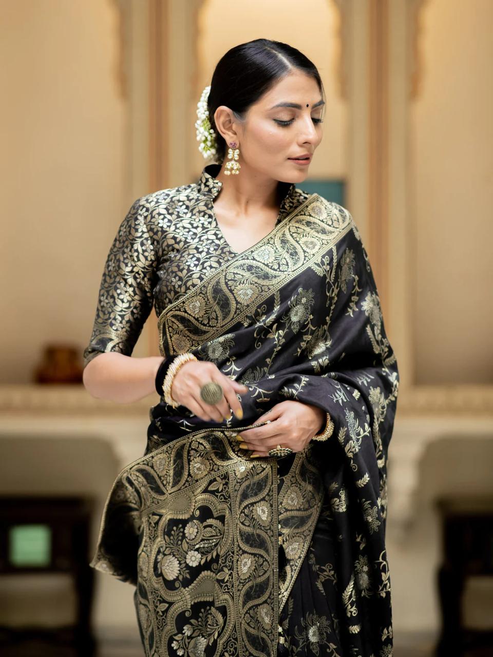 Hema Black Banarasi Silk Saree