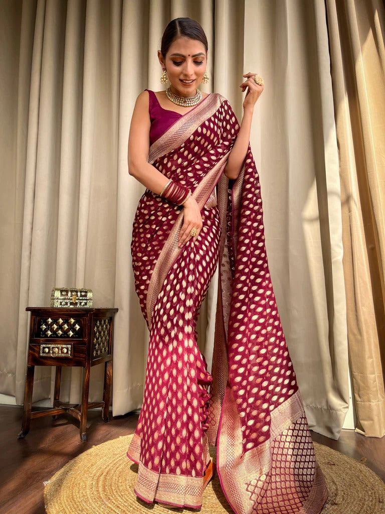 Kaya Maroon Banarasi Silk Saree