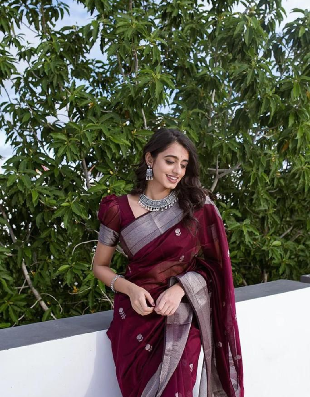 Vishwa Wine Linen Cotton Saree