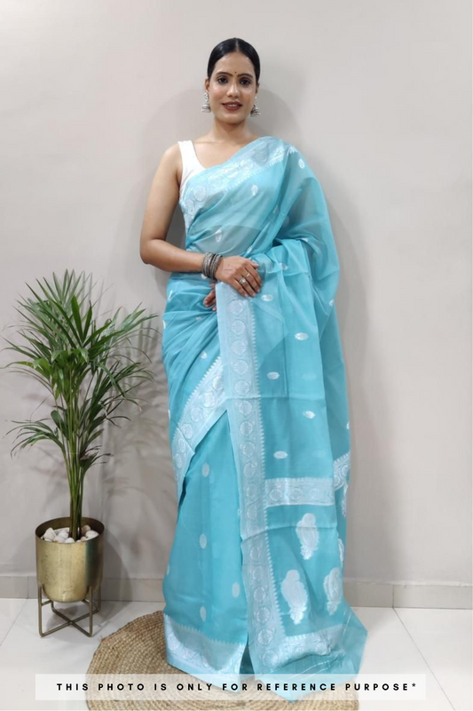 Tulsi Sky Blue Linen Cotton Saree