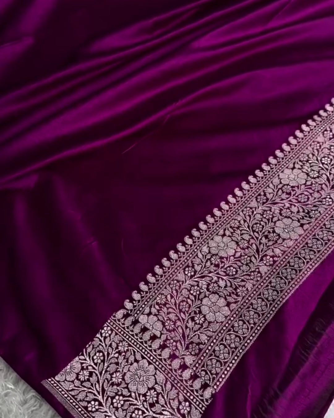 Avanti - Lavender Floral Banarasi Style Saree With Wine Border