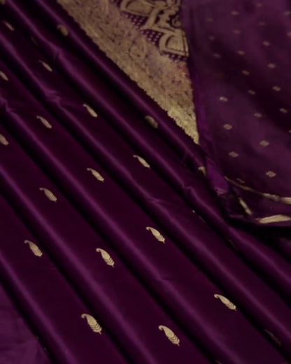 Samya - Royal Purple Silk Saree With Golden Zari Work