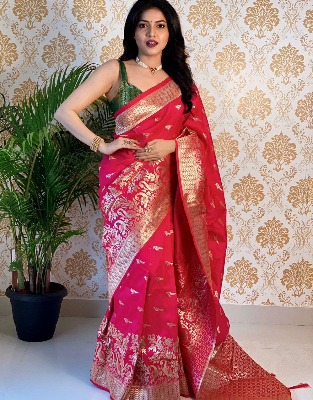 Pinal DeepPink Banarasi Silk Saree