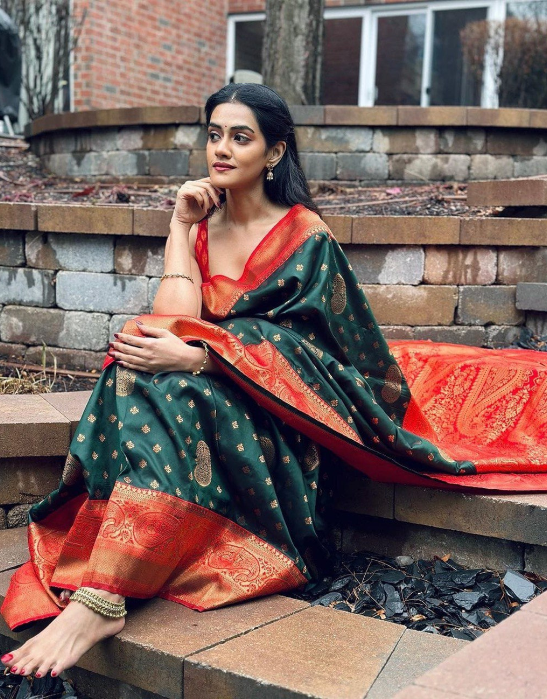 Heta Green Litchi Silk Saree