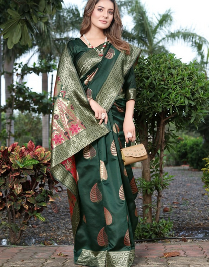 Niru DarkGreen Banarasi Soft Silk Saree