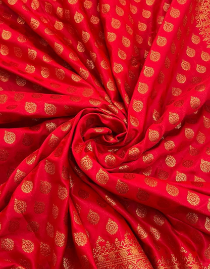 Hetvi Pinkish Red Banarasi Satin Silk Saree