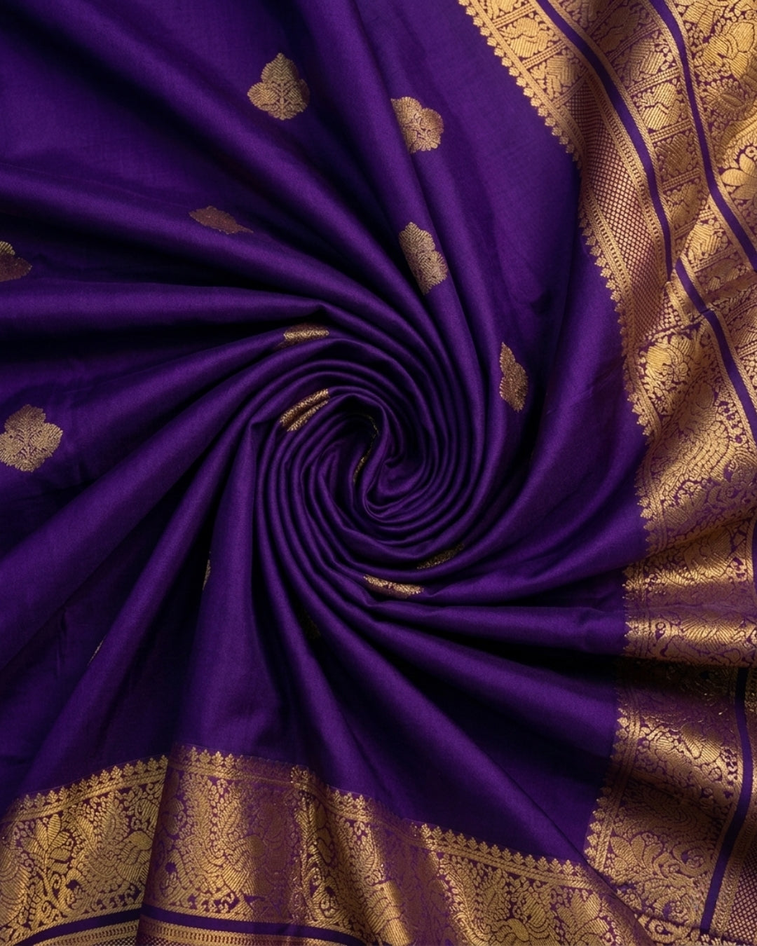 Devanshi - Royal Purple Gold Zari Floral Paisley Saree
