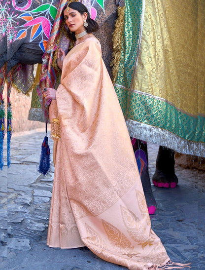 Aditi Peach Traditional Silk Saree With Attached Blouse