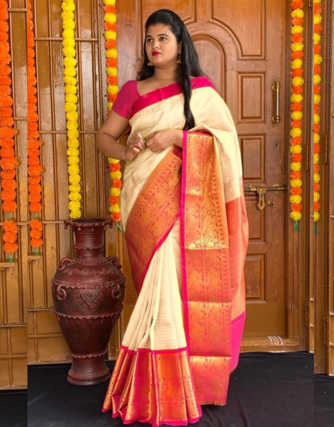 Meera Off White Banarasi Silk Saree