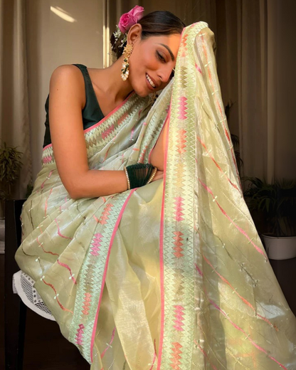 Radiant Mist - Handwoven Cotton Silk Saree