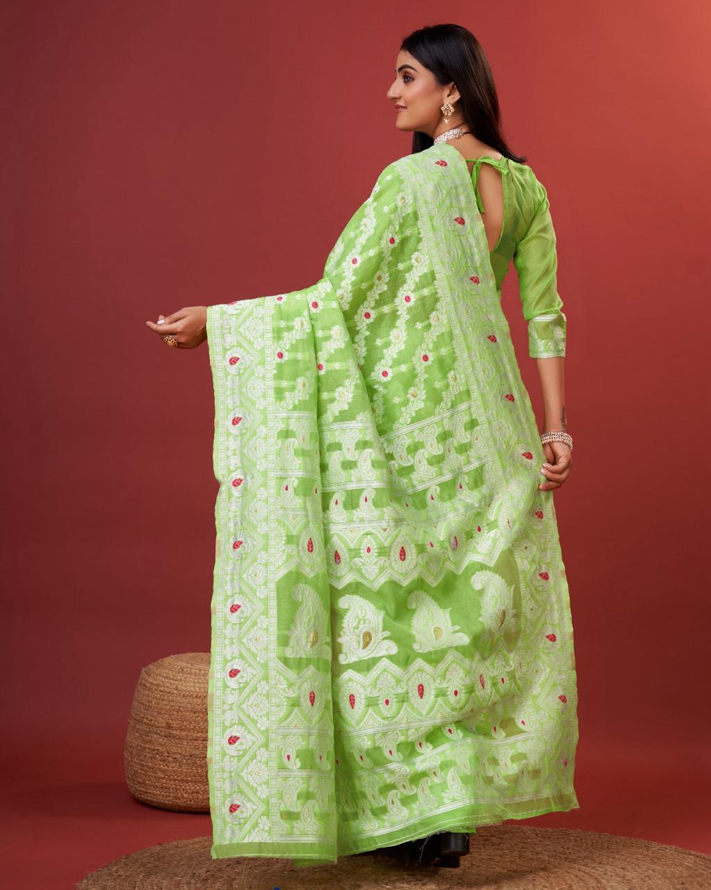 Kenvi Pista Banarasi Silk Saree