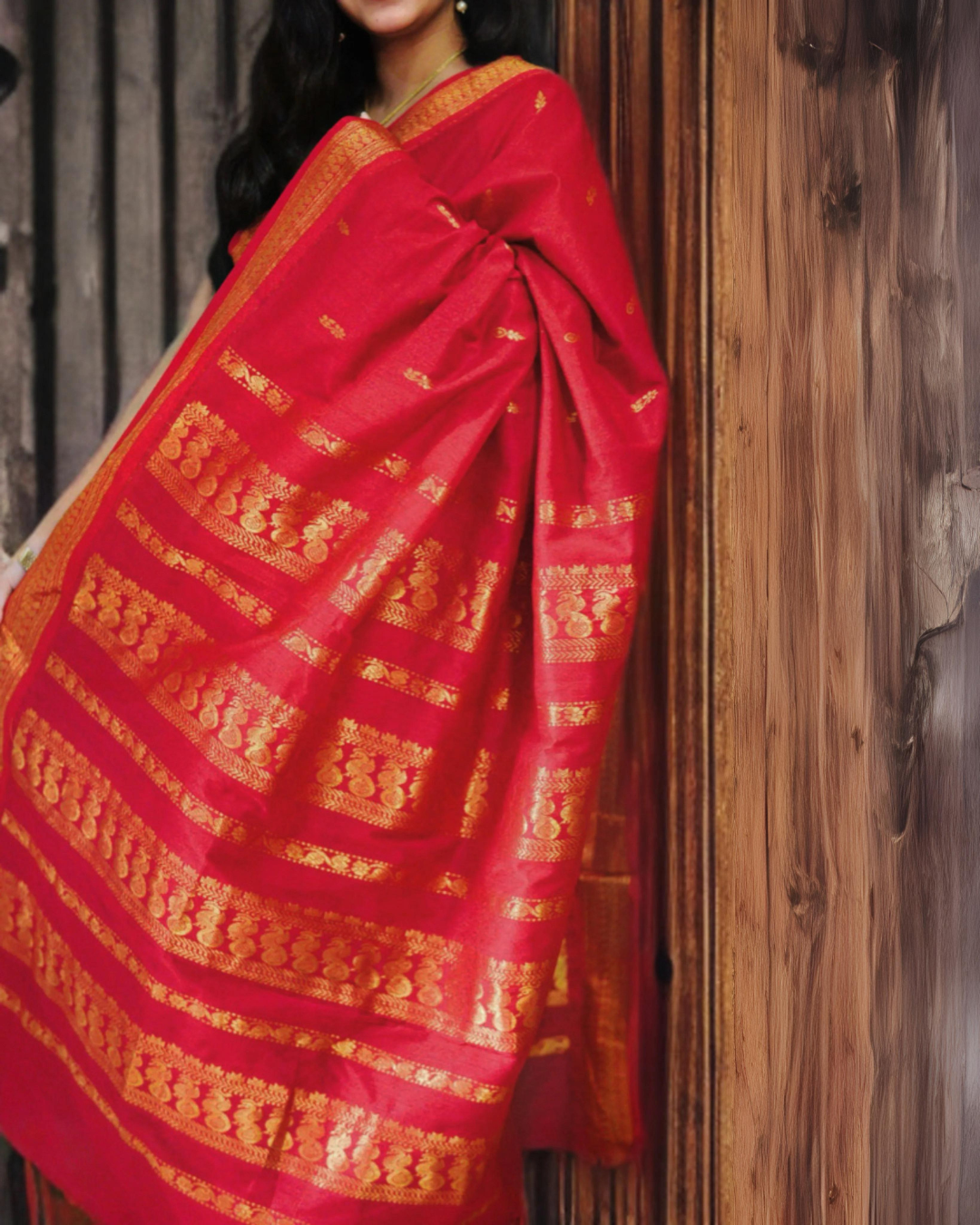 Rajvalli - Royal Red Elegance Handloom Silk Cotton