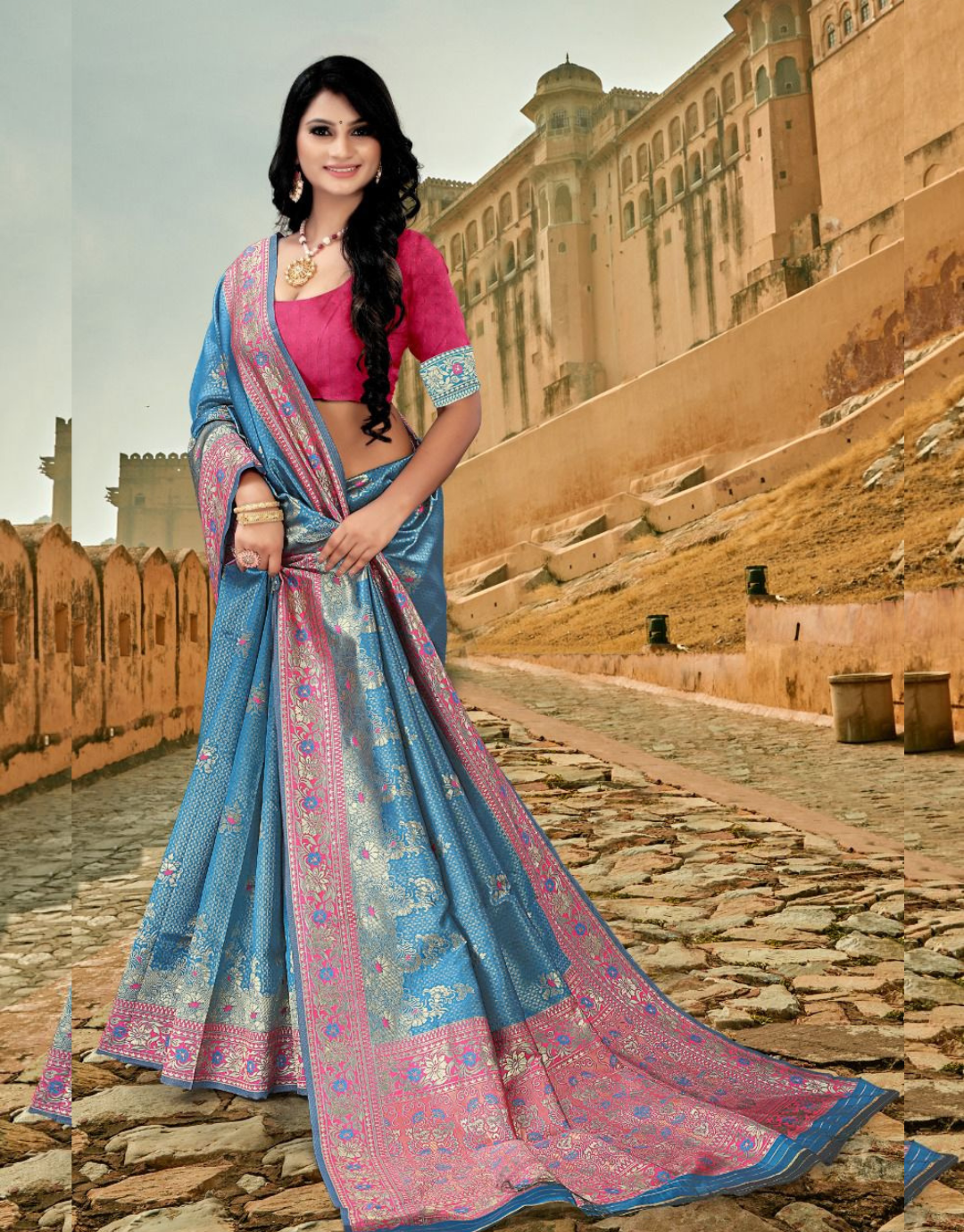 Himanshi Sky Blue Soft Silk Saree