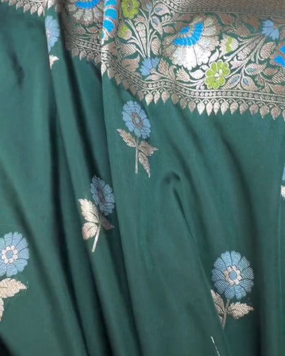 Ritambhara - Teal Green Banarasi Silk Saree with Silver Zari Jaal