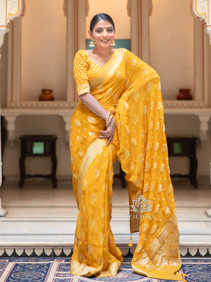 Sudha Yellow Banarasi Silk Saree