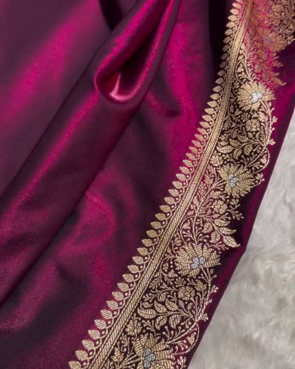 Diya - Royal Wine Banarasi Silk Woven Saree