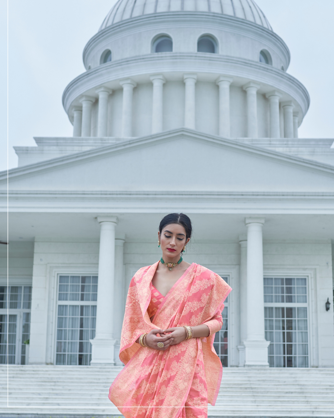 Peach Aakshi Lucknowi Cotton Silk Saree