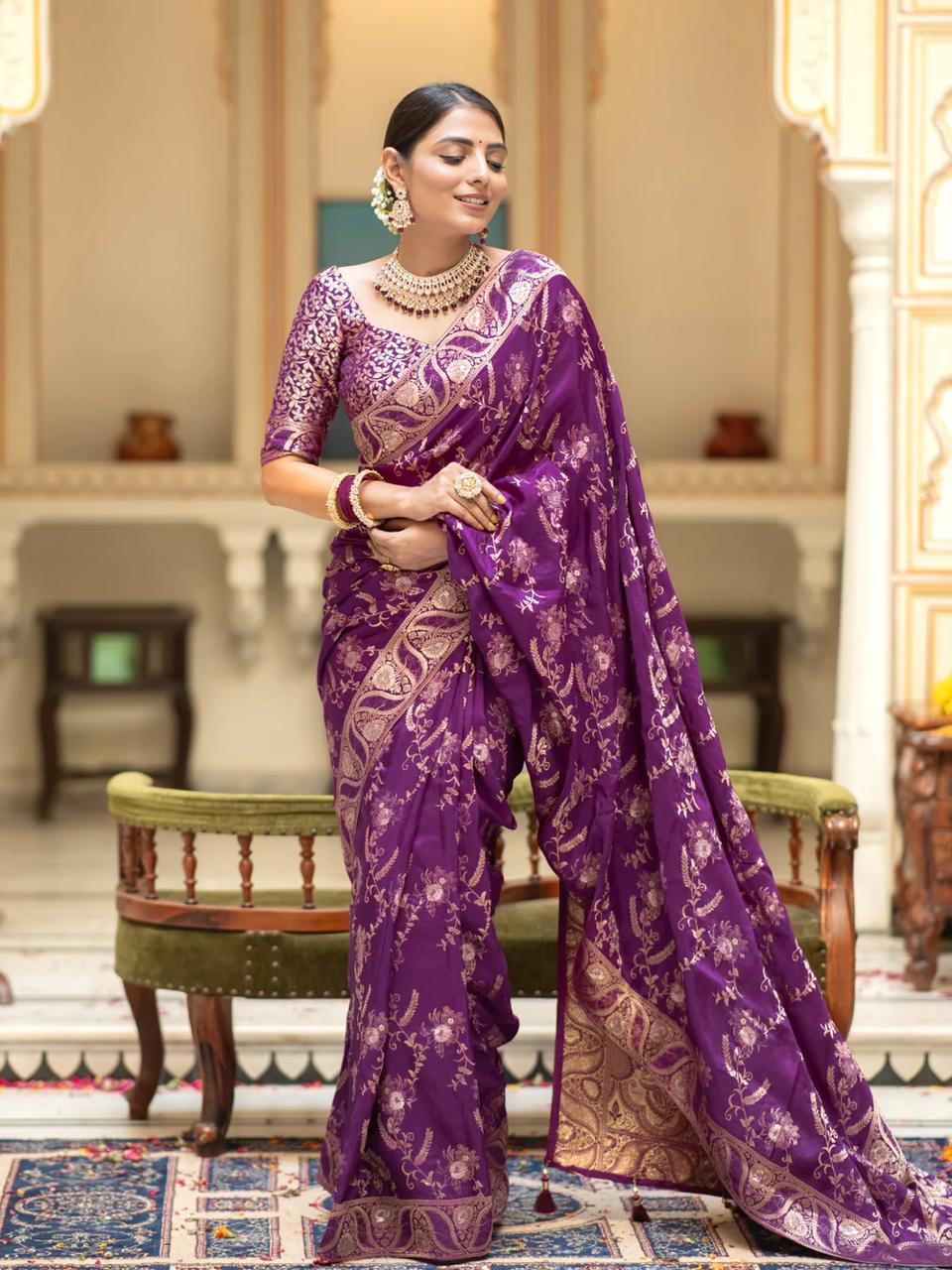 Hema Purple Banarasi Silk Saree