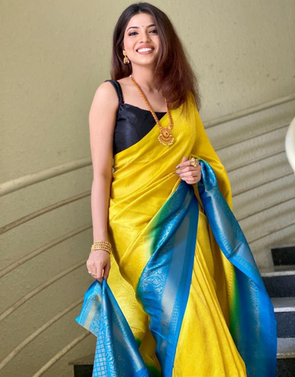 Yamuna Yellow -Sky Soft Silk Saree