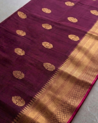 Yutika – Maroon Banarasi Heritage Woven Saree
