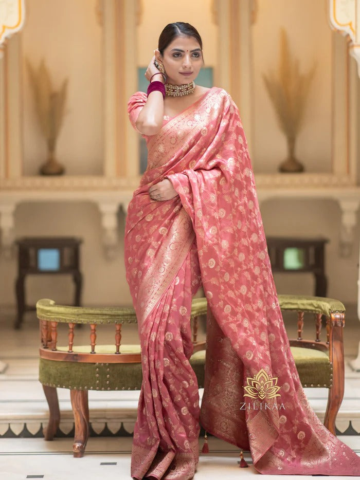 Hira Peach Banarasi Silk Saree