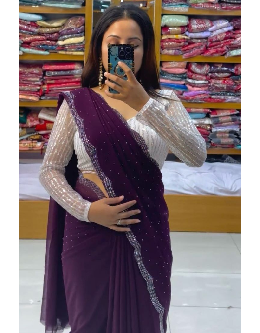 Purple Lata Georgette Silk Party Wear Saree