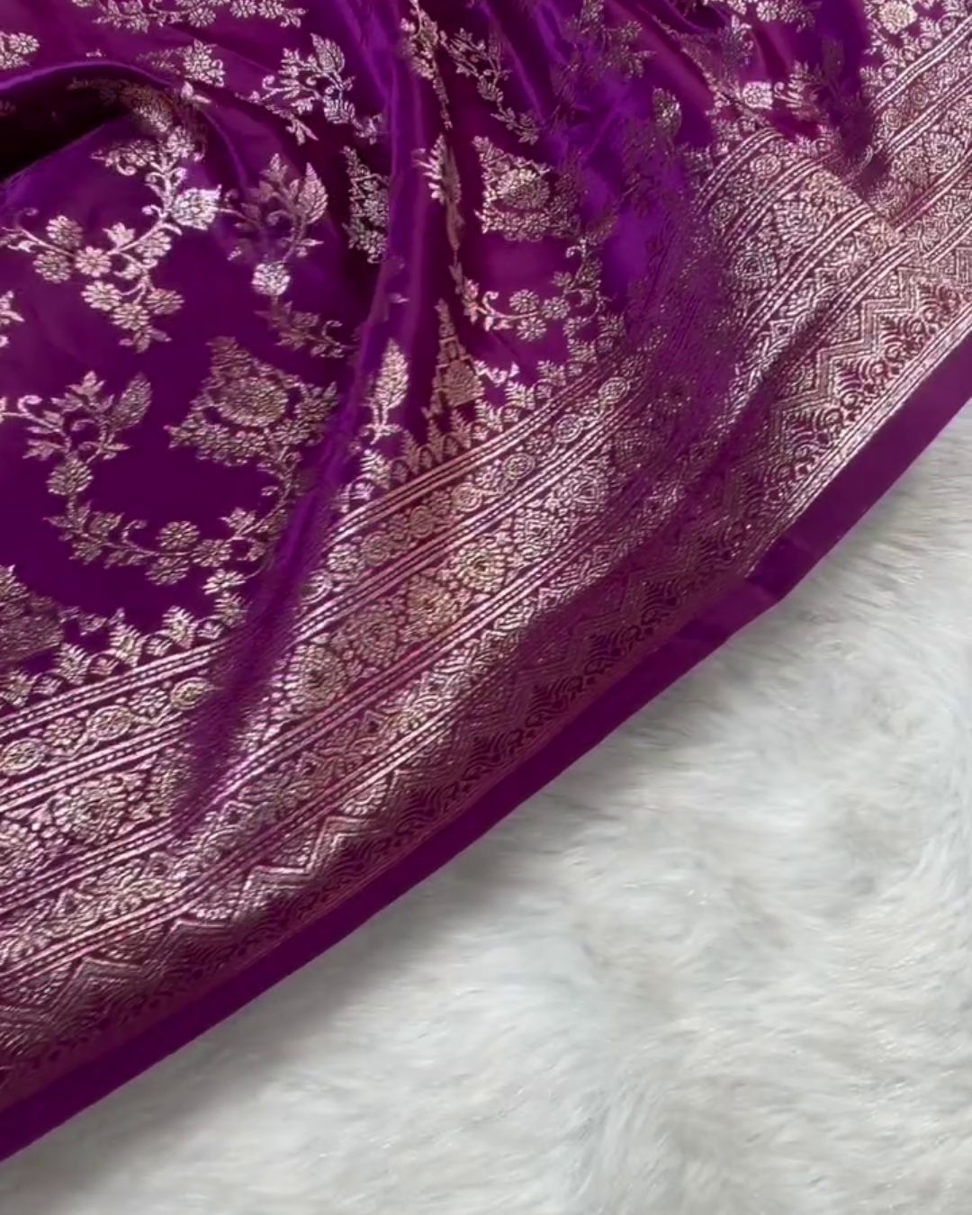 Zinal - Royal Purple Silk Saree with Antique Zari Border