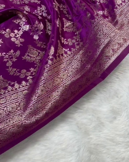 Zinal - Royal Purple Silk Saree with Antique Zari Border