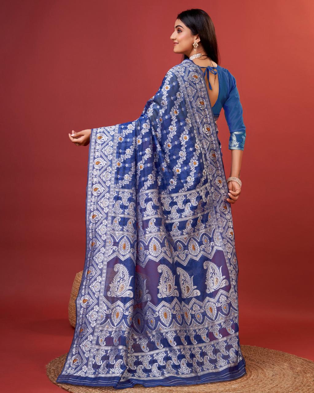 Kenvi Blue Banarasi Silk Saree