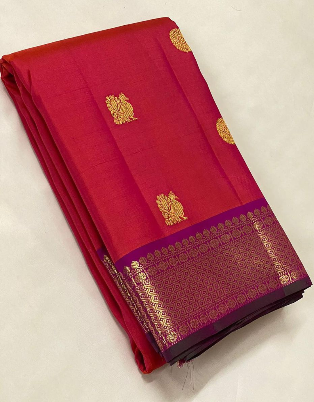 Sakhi Red-Purple Kanjivaram Soft Silk Saree With Attached Blouse